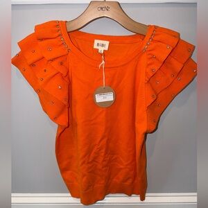 BiBi Vibrant Orange Ruffled Blouse